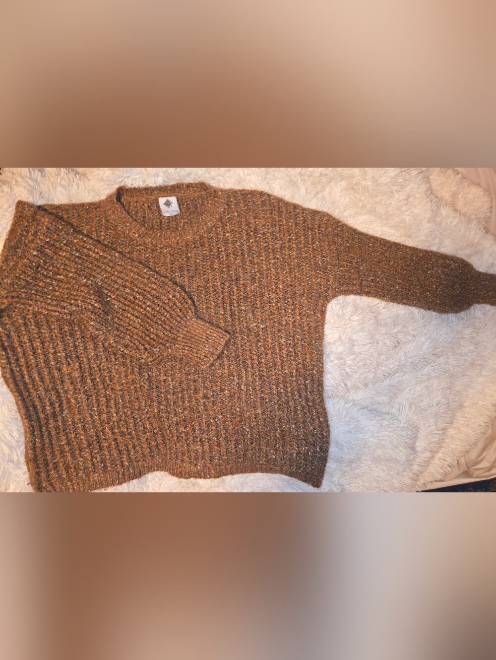 Womens Heathered Brown Crewneck Sweater